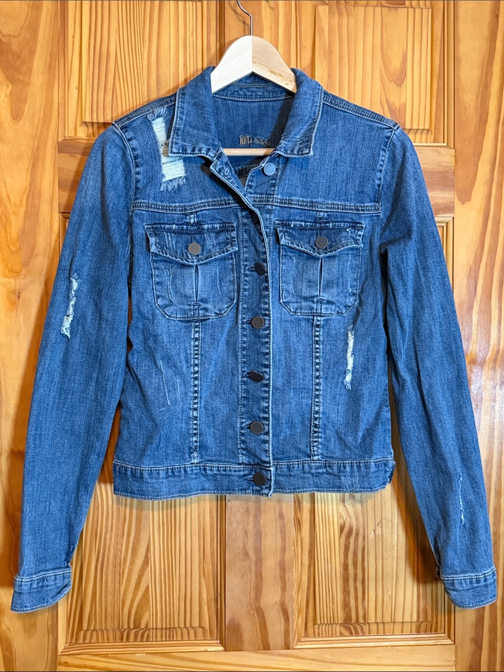 Kut from the Kloth Distressed Blue Denim Jacket